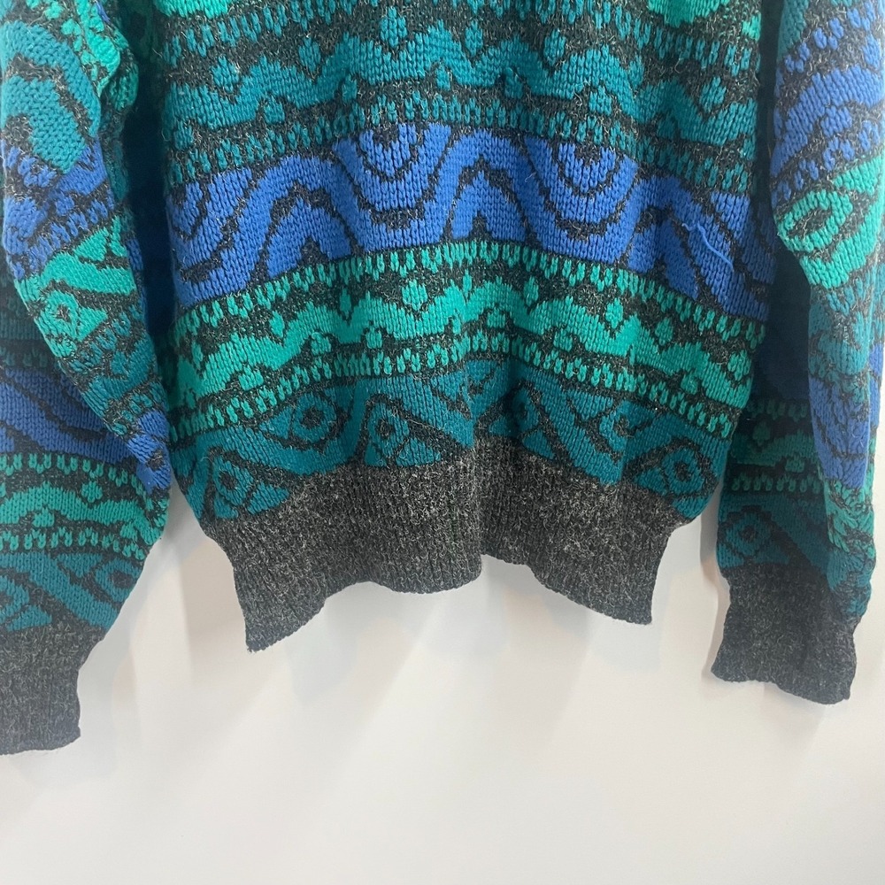 Vintage Uniform Code Geometric Jacquard Winter Pullover Sweater Teal Blue Size M - Picture 6 of 11